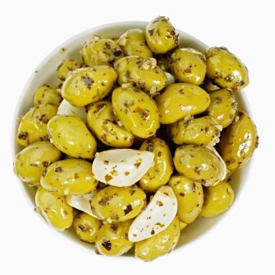 Olives vertes ail et basilic 220 Gr